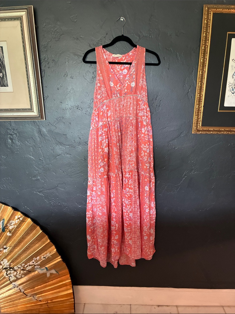lovestitch Coral and Lavender Floral Maxi Dress